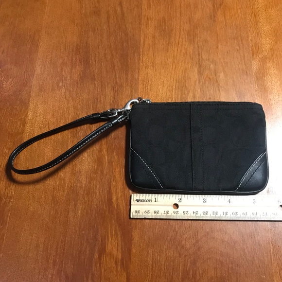Coach Black Canvas Leather Signature C Wristlet Mini Pouch - Picture 11 of 12